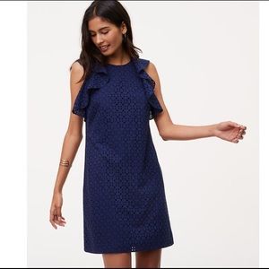 Ann Taylor Loft EYELET FLUTTER SHIFT DRESS Navy